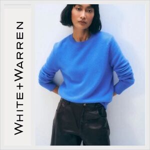 WHITE + WARREN cashmere ribbed trim  crewneck in blue